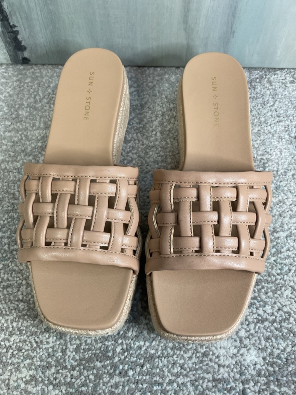 Sun + Stone Jordanaa Tan Woven Espadrille Platform Wedge Sandals - Sz. 8.5 (NIB) - Picture 2 of 14